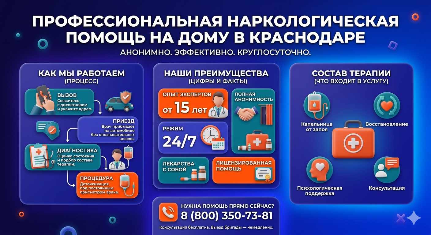 Инфографика о принципах лечения алкоголизма на дому в Разумном: этапы вызова нарколога, преимущества анонимной детоксикации и состав медицинской помощи.